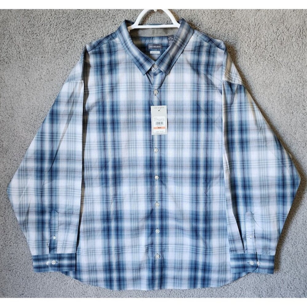 NEW Van Heusen Blue Plaid Long Sleeve Button Up Shirt Size 3XLB Big & Tall